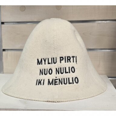 Pirties kepurė ,,Myliu pirtį nuo nulio iki mėnulio''