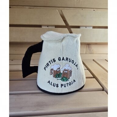 Vilnonė pirties kepurė ,,Pirtis garuoja, alus putoja"